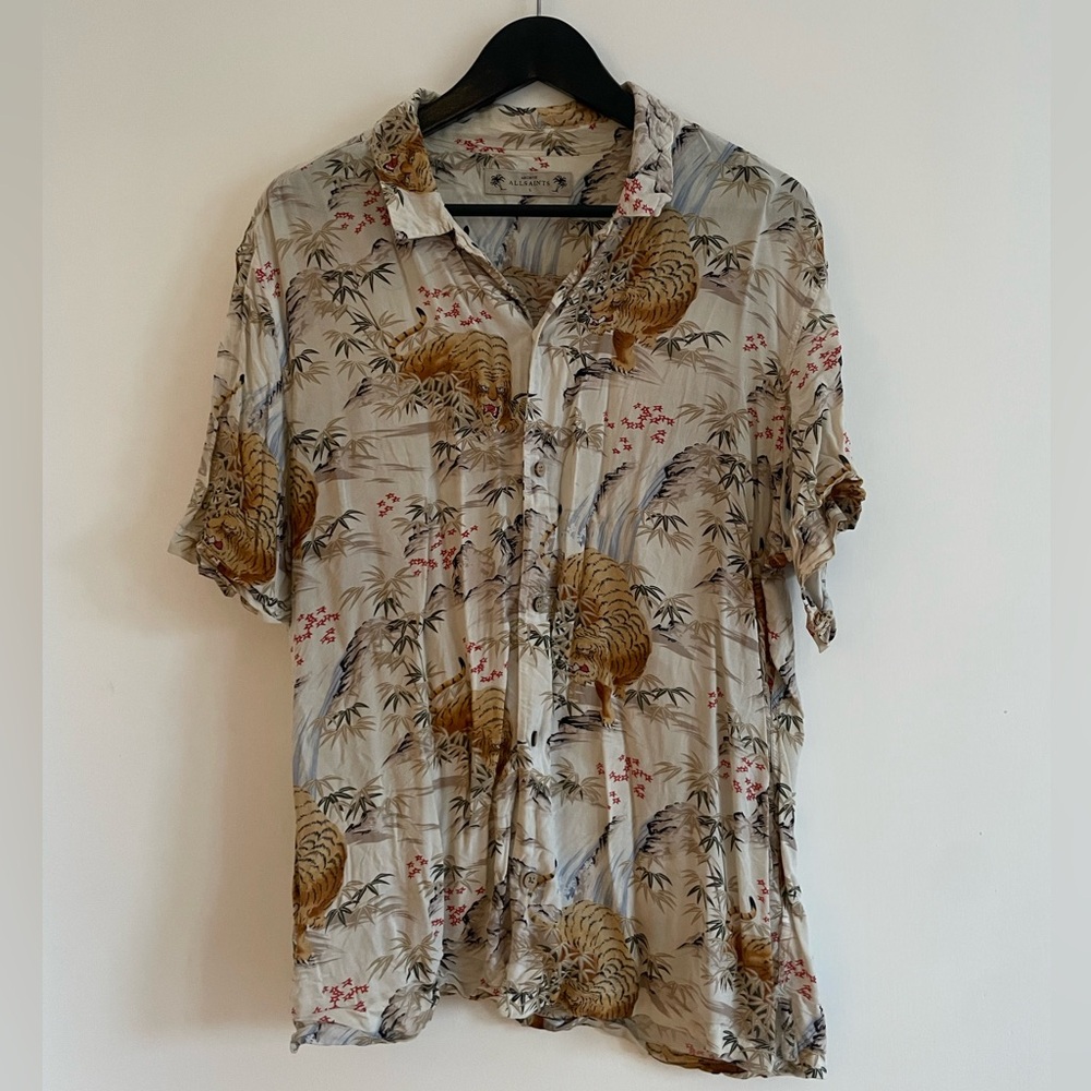 All Saints Beige Floral Button-Down Casual Shirt